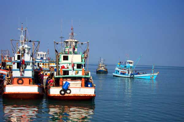 Fishing boats at the pier in Nathong Town